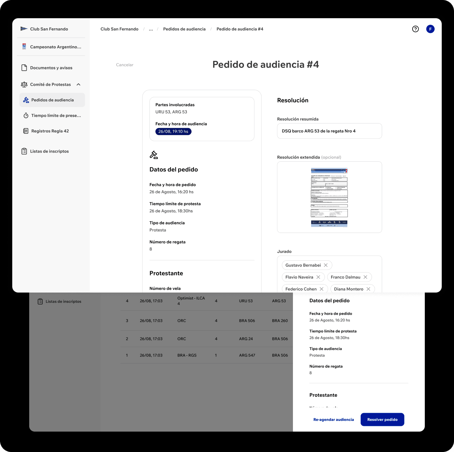 Protest and hearing flow for judges